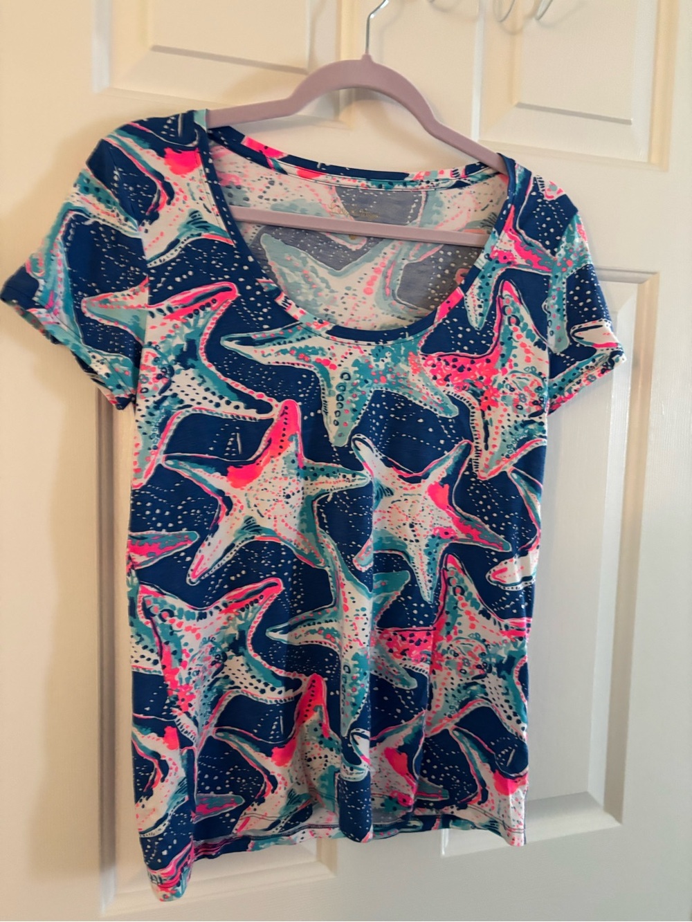 Lilly Pulitzer- Women's Scoop Neck Starfish Print Top - Blue & Pink